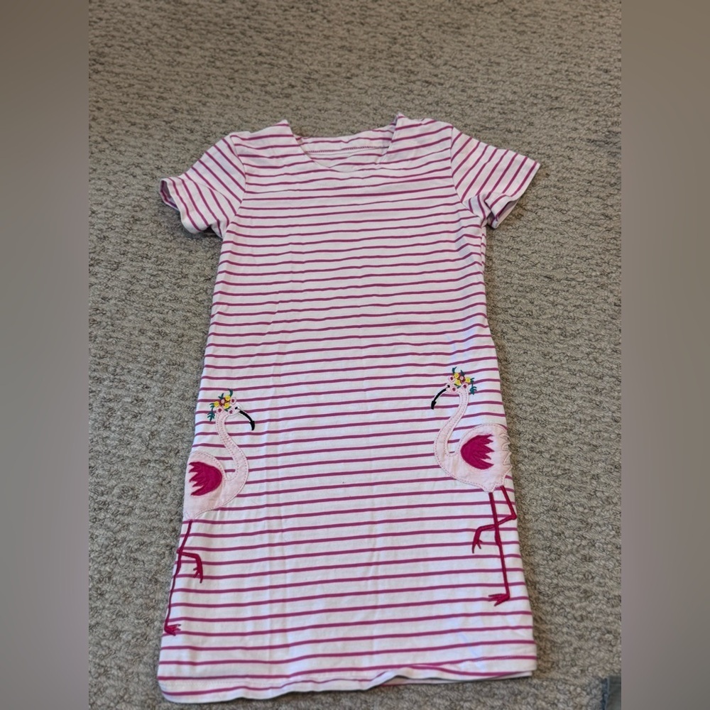 ☃️Striped Pink Flamingo T-Shirt Dress - Picture 2 of 7